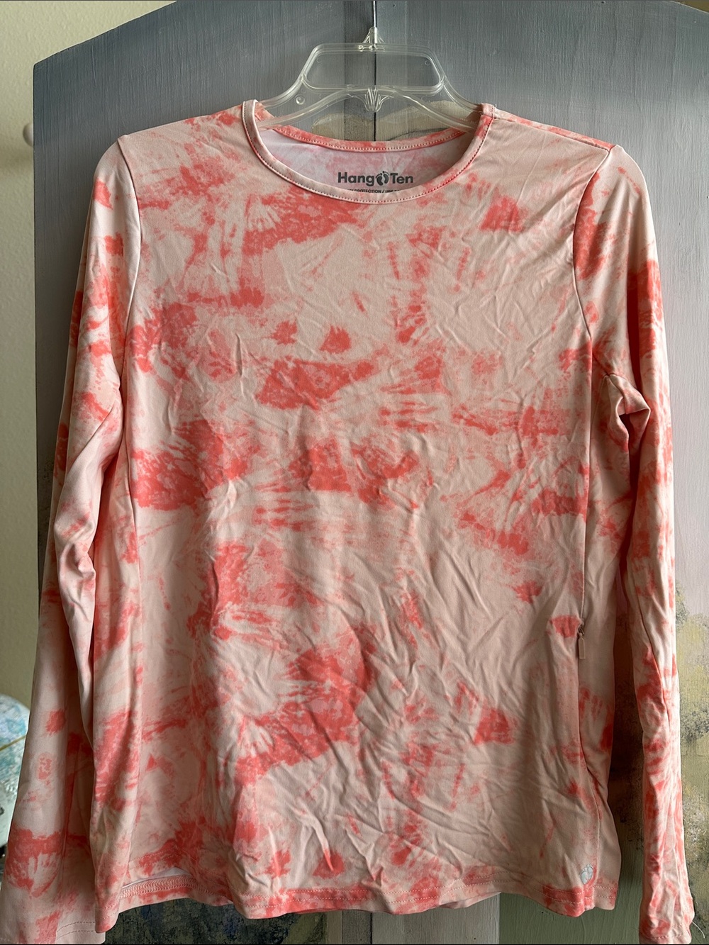 Hang Ten Women's Pink Coral Tie-Dye Long Sleeve sun shirt SPF 50